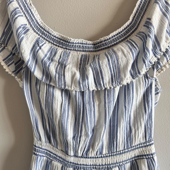 LoveShackFancy Elizabeth Striped Off-the-Shoulder Dress | Blue & White | Large - Picture 11 of 15
